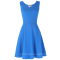 Kate Kasin Mulheres Elegante e Slim Fit casual mangas U-pescoço tanque vestido azul KK000487-4